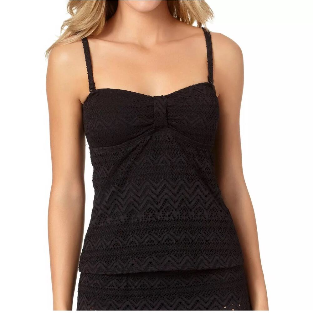 Catalina Missy Solid Black Crochet Bandini Swimsuit Top Size XL 16 - 18 - Picture 2 of 8